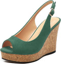 Womens Wedge Platform Sandals Peep Open Toe Slingback Buckle High Heel Dress Shoes Pumps Suede 3.94 Inch
