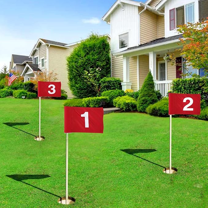 TOBWOLF 4PCS 15x22cm / 5.9x8.7in Golf Flags with Tube Inserted, Portable 420D Nylon Putting Green Golf Flag, Practice Golf Target Flag Training Numbered Putting Golf Pin Flag for Yard Indoor Outdoor