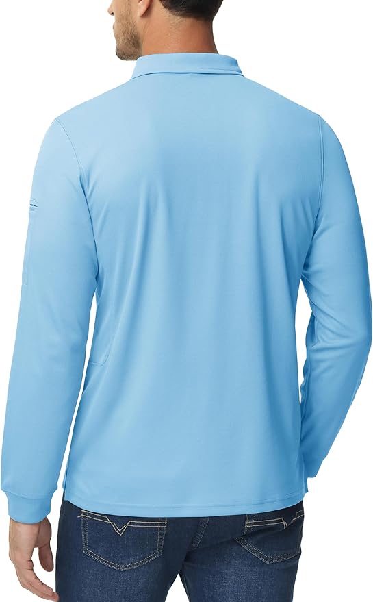 MAGCOMSEN Men's Polo Shirts 3 Button Quick Dry Performance Long Sleeve Tactical Shirts Pique Jersey Golf Shirt