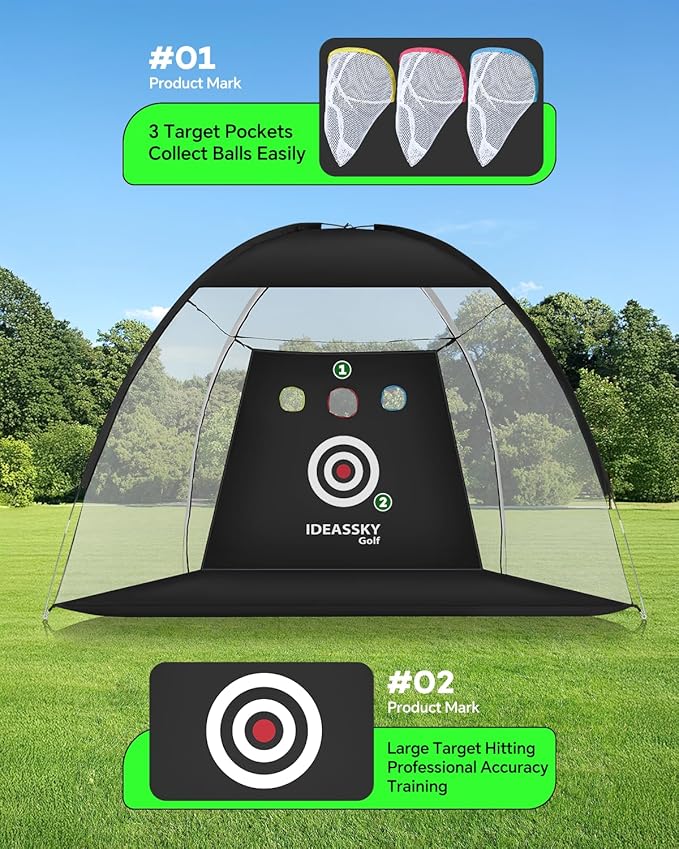 Golf Net with Practice Mat,Golf Hitting Aid Nets 10x7FT for Backyard Driving Chipping Training Swing with Target Mat Balls for Outdoor Indoor,Gifts for Men Dad and Golfer