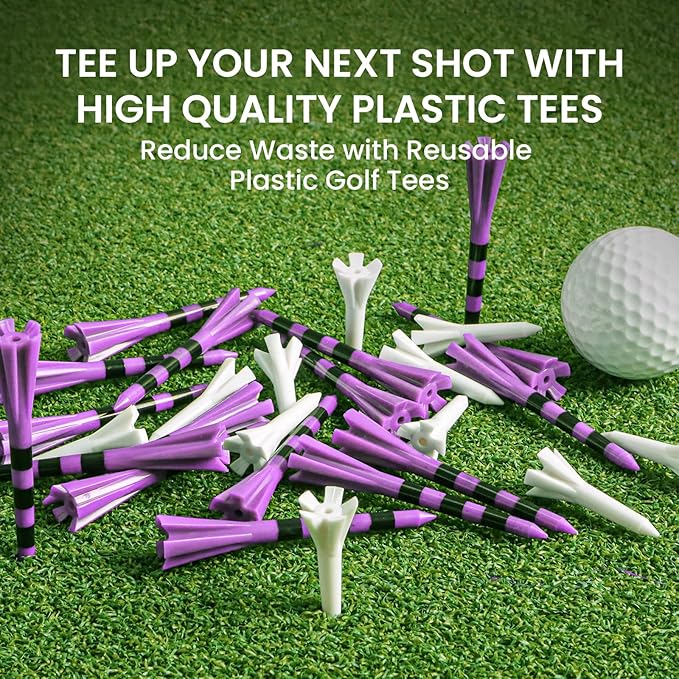 FINGER TEN Unbreakable Golf Tees Plastic 80 3 1/4" or 2 3/4" Driver Tees with 20 1 1/2" Iron Tees Assorted Pack, Low Resistance & Consistent Height Long Short Tees with Bright Colors