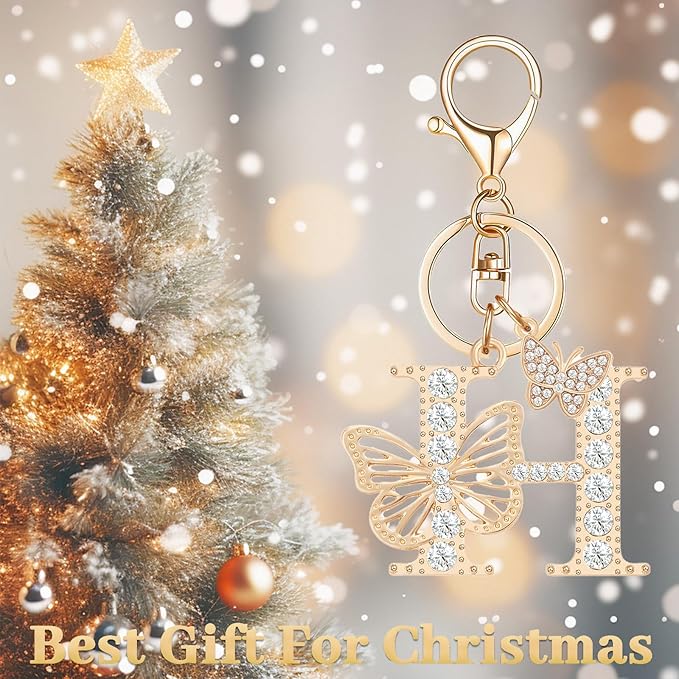 Gold Plated Alphabet Initial Letter Keyring Keychain for Women Girls Crystal Key Chains for Wallet Backpack Bag Charm