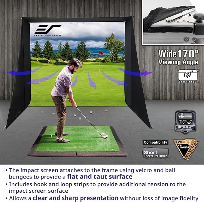Elite Screens Golf Impact Screen Golf Simulator Impact Screen 8 ft x10 ft, Golf Hitting Screen for Simulator, Enclosed Golf Screen for Training, GolfSim Bay GSP0810-IPW350