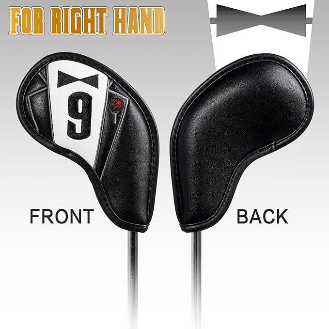 The Golf Father Golf Club Covers, Driver Fairway Hybrid Headcover, Funny Putter Cover Magnetic, Black & White Color Iron Covers,Golf Gifts for Men