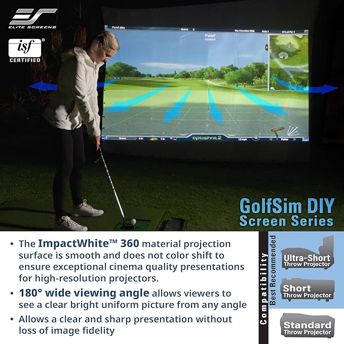 Elite Screens Impact Screen for Golf Simulators 9.8'x13.1' - Multi-Sport Simulation Screen with Grommets, Black Masking Borders, Perfect for Home Golf Simulators, DIY9.8X13.1-IPW360-F