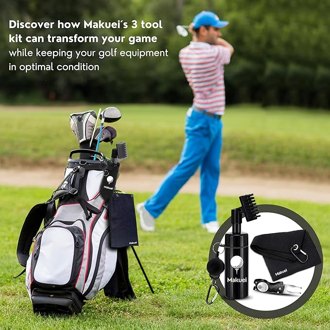 Makuei Golf Water Brush with Golf Towel and Divot Tool - Durable Golf Kit - Elevate Your Golfing Performance Today with Our Golf Cleaning Kit - Best Golf Gift for Golfers