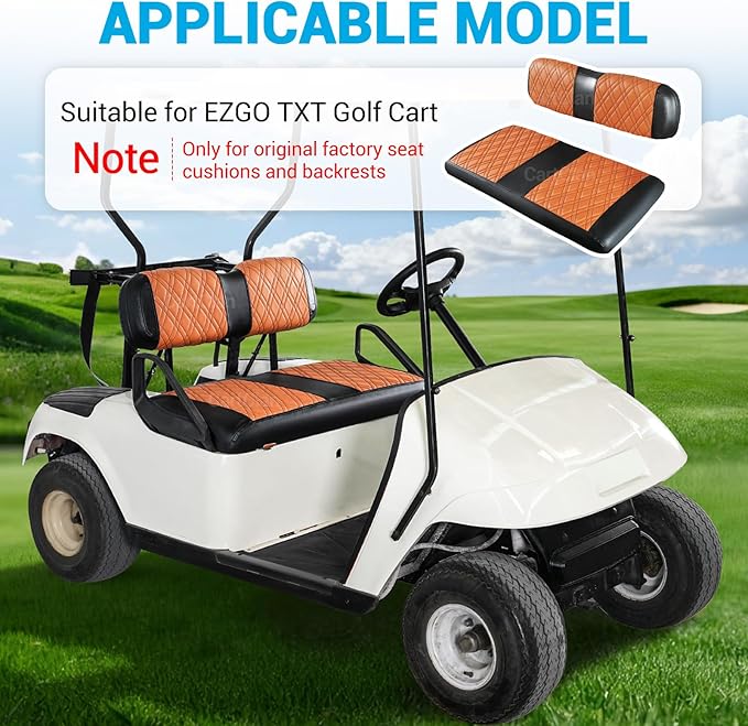 Golf Cart Seat Covers Suitable for EZGO TXT Standard Front Seat Cushion, Golf Cart Front Seat Covers Kit No Drilling & Waterproof (Brown PVC Leather & Black Stitching)