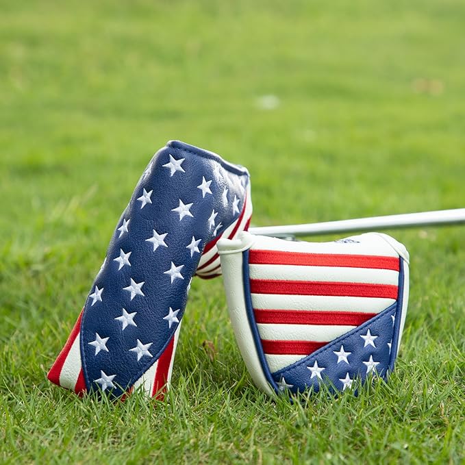 Golf Putter Cover USA Mallet Putter Headcover with Magnetic Closure Leather Golf Club Covers for Most Brand