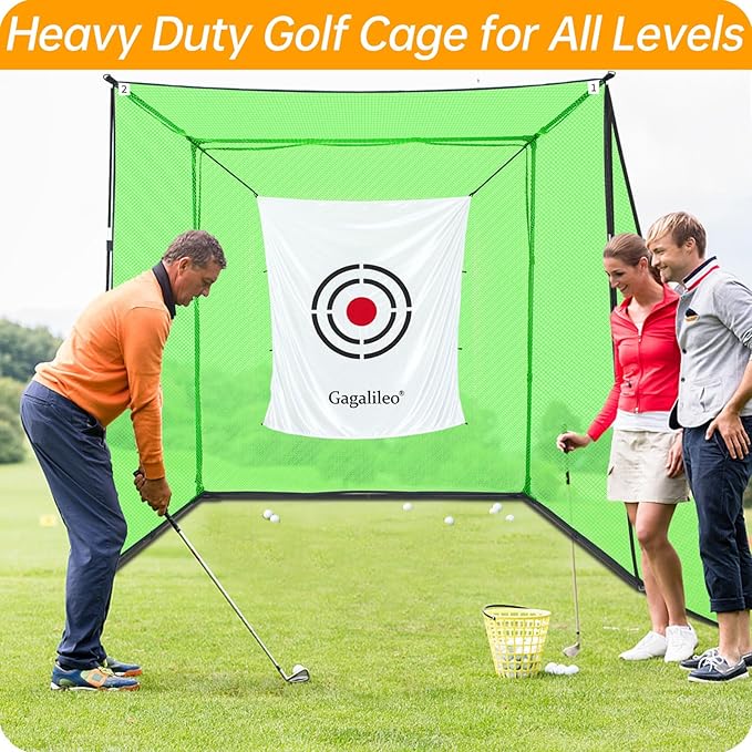 Gagalileo Golf Cage Net: Alloy Steel Frame 7.7X7.7X4.6FT Heavy Duty Practice Accuracy with Target for Backyard Driving Indoor Driving Range Outdoor Training Without Bottom