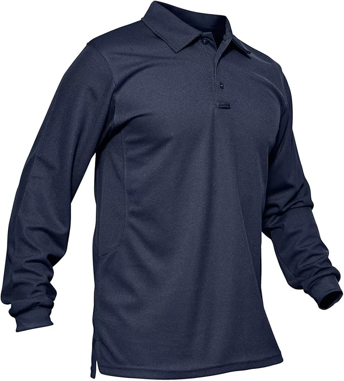 MAGCOMSEN Men's Polo Shirts 3 Button Quick Dry Performance Long Sleeve Tactical Shirts Pique Jersey Golf Shirt