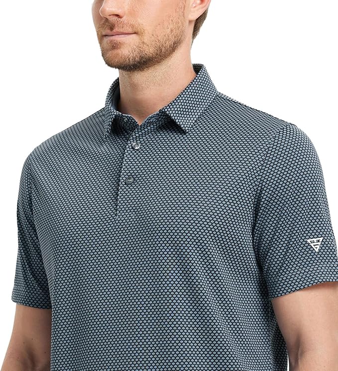 M MAELREG Golf Shirts for Men Moisture Wicking Jacquard Breathable Performance Dry Fit Collared Mens Polo Shirts Short Sleeve
