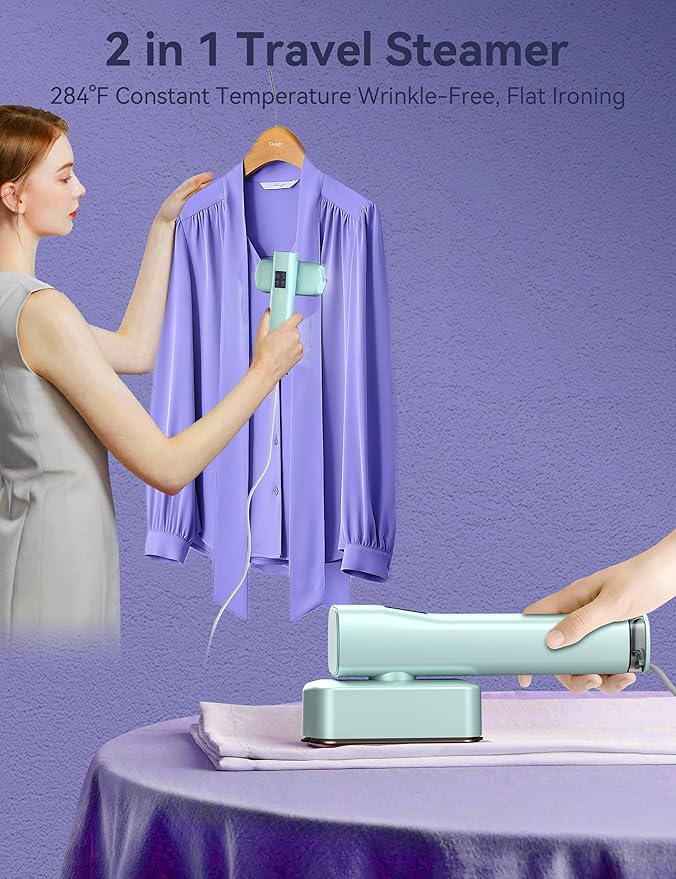 Steamer for Clothes,Sundu Portable 2-in-1 Travel Steamer&Iron,15s Fast Heat-up,100ml Water Tank,Ironing Gloves,25 Min Powerful Continuous Steam,1200W&4 Modes Light Steam Iron for Travel&Home(Green）