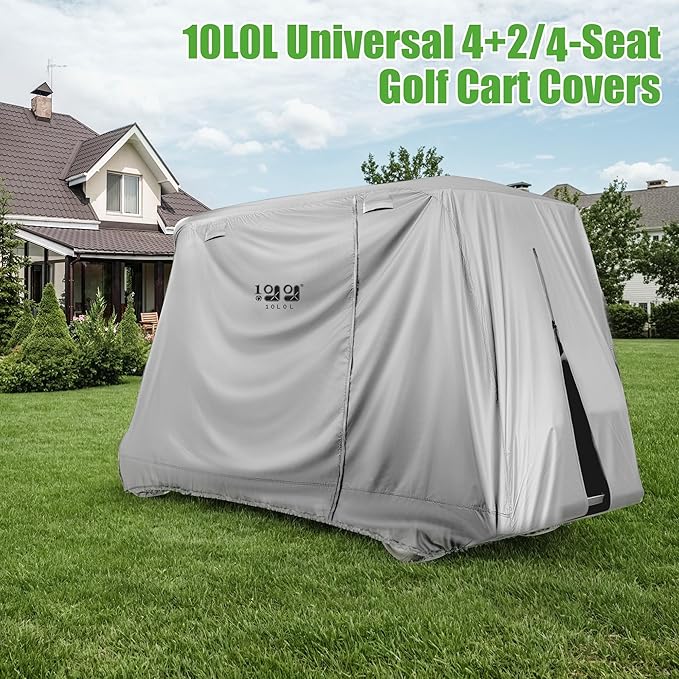 10L0L 4/4+2 Passenger Golf Cart Cover Fits for Yamaha EZGO Club Car,Waterproof 420D Oxford Fabric,Windproof Golf Cart Covers with 3 Zippers