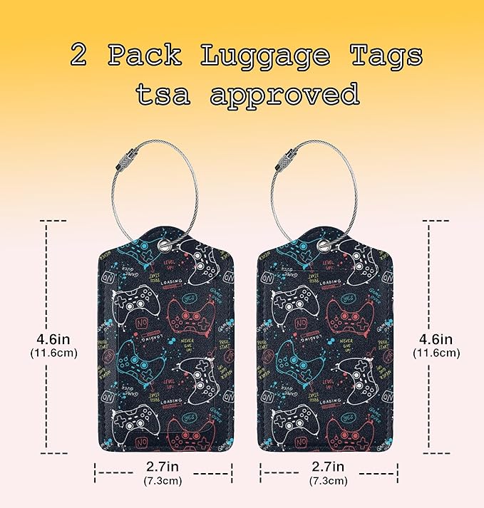 2 Pcs Gamer Luggage Tag for Suitcase Cute Gamepad Player Tags Birthday Gifts for Men Women Kids Boy Girl Travel Identifiers Privacy Cover ID Label with Steel Loop