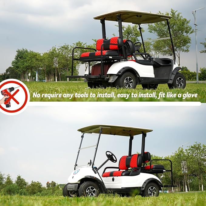 Golf Cart Front and Rear Seat Covers Waterproof and Sun Resistant Marine Grade Vinyl Leather Seat Cover Accessories for Yamaha Drive 2007-2016/Drive 2 2017+,Red(4PCS)