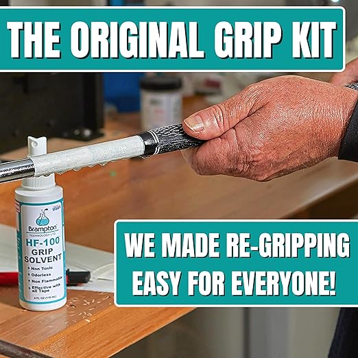 Brampton Basic Golf Grip Kit for Golf Club Regripping - 15 Premium 2"x10" Golf Grip Tape Strips, & 4 oz HF-100 Non-Toxic, Non-Flammable, Odorless Golf Club Grip Solvent