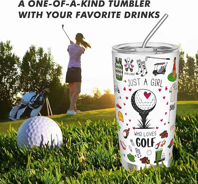 Golf Gifts for Women,Golf Lover 20 OZ Wine Tumbler Gift for Girls,Birthday Christmas Makeup Bag Towels Gifts for Friend Besties,Women Golfing Accessories