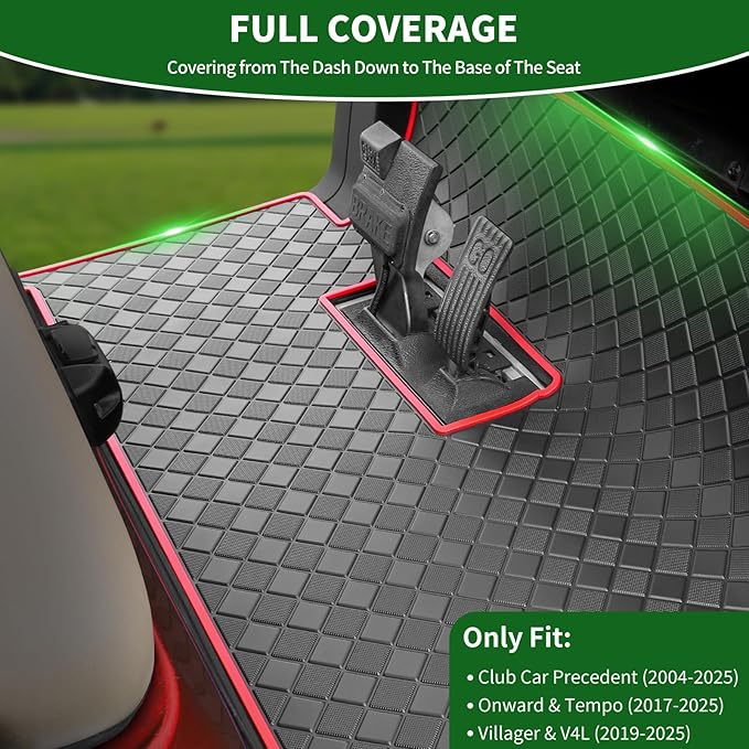 Golf Cart Floor Liner Mat 8mm Thick Rubber Full Coverage Fit for Club Car Precedent 2004-2025 / Onward & Tempo 2017-2025 / Villager & V4L 2019-2025 Carts Upgraded Non-Slip Mats Replacement