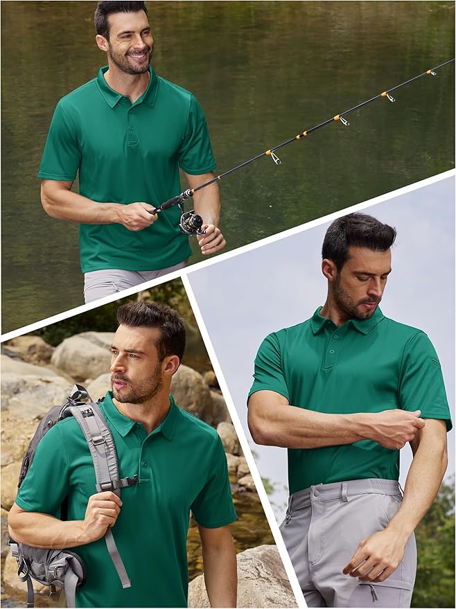 TACVASEN Mens Polo Shirt Short Sleeve Tactical Performance Collared Work Golf Shirts Dry Fit Pique Polos for Summer