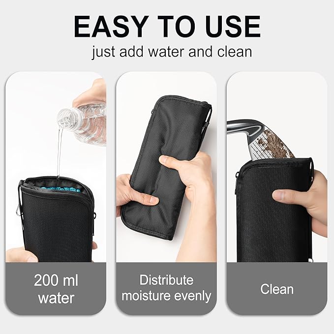 Golf Club and Golf Boll Cleaner Bag, Golf Ball Cleaner Pouch with 1 Pack Golf Ball Towel, Waterproof Outside, Clean Inside – Liner Technology, Machine Washable
