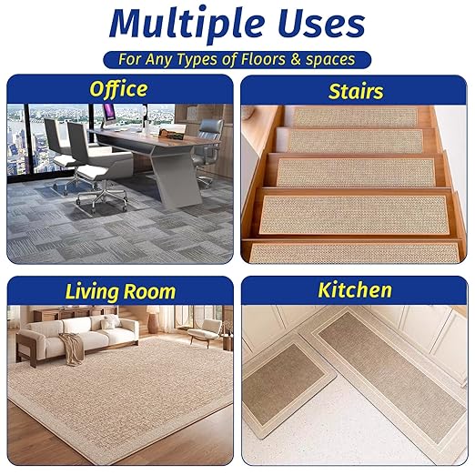Carpet Tile Tape Double Sided, 4 x 4 Inches 100 Tabs, Rug Tape Grippers for Indoor Outdoor Use, Non Slip Adhesive for Area Rugs on Hardwood, Vinyl, Concrete Floors, Residue Free