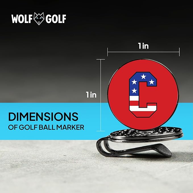 Wolf Golf Towels Golf Ball Marker Hat Clip | USA Monogram | 1 Magnetic Clip + 3 Ball Markers | Patriotic Golf Accessories for Men & Women