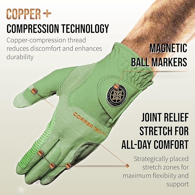 Copper Tech Golf Gloves Men Right Handed Golfer or Left Handed Golfer (2nd Gen) | Copper Compression Joint Support Golf Glove