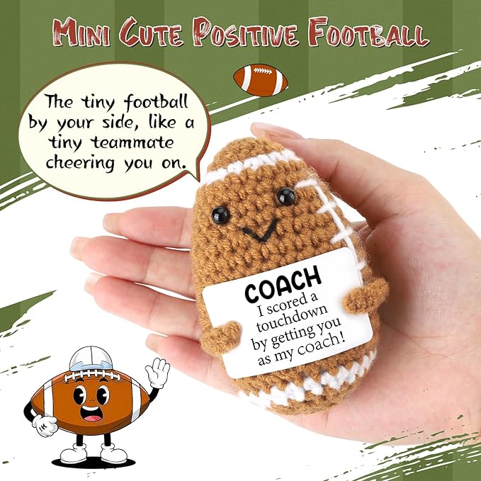 BiuNiuring Funny Handmade Crochet Football Doll Coach Gift – Unique Appreciation & Thank You Gift for Coach, Desk Decoration for Sports Enthusiasts and Football Lovers