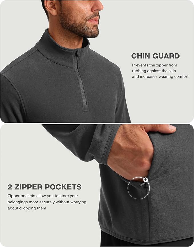 G Gradual Mens Quarter Zip Pullover Fleece with 2 Zipper Pockets Long Sleeve Golf Shirt Winter Athletic Sweater Lightweight