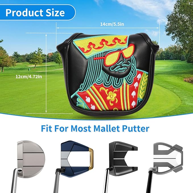 Poker Golf Headcover Golf Club Covers Fairway Wood Cover Headcover with Premium Synthetic Leather Material Embroidery Poker Pattern Fits for All Brand Golf Clubs.