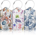 3 Pack Beach Coral Seashells Luggage Tags for Suitcase Crab Turtle PU Leather Travel Luggage Tag Privacy Cover ID Label for Women Men Baggage Backpack Handbag School Bag