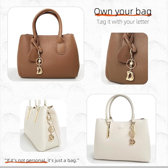 Gold Bubble Heart, Cherry, Bow & More Designs Letter Initial Keychain Bag Charms – Cute Purse Charms for Handbags