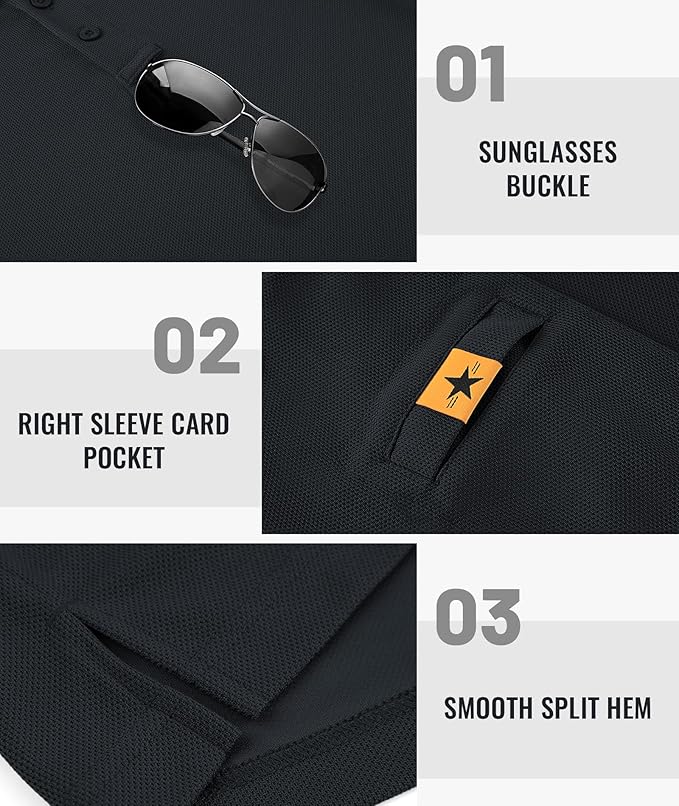 Men's Long Sleeve Polo Shirts 3 Button Down with Pocket Classic Golf Breathable Solid Color Designed Collared Casual Tee
