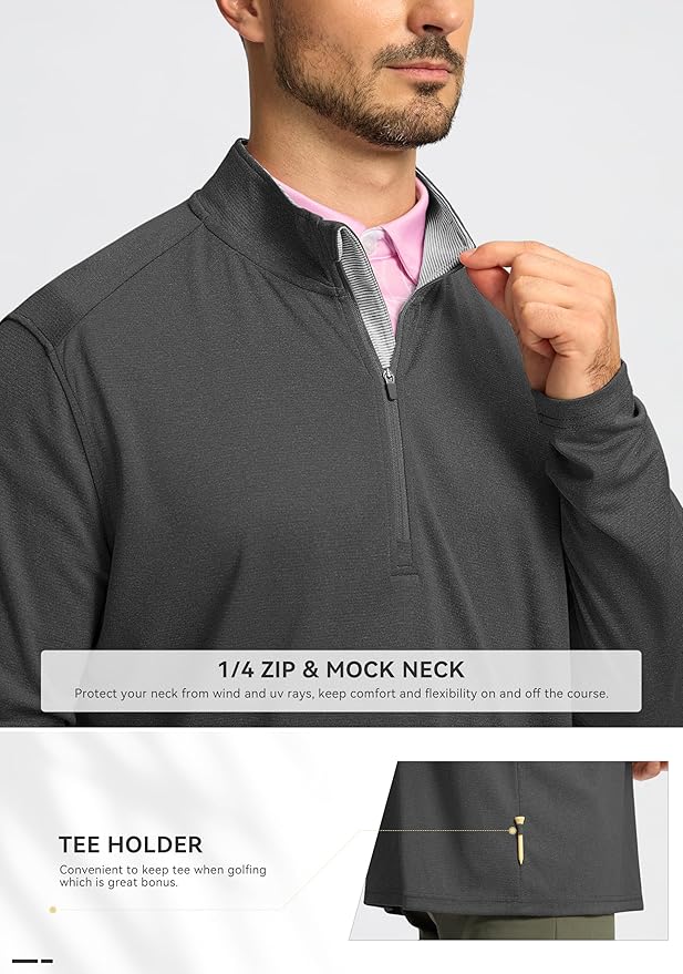 Obla Golf Quarter Zip Pullover for Men Mock Neck Sweatshirt Lightweight Sun Protection Men's Long Sleeve Golf Shirt
