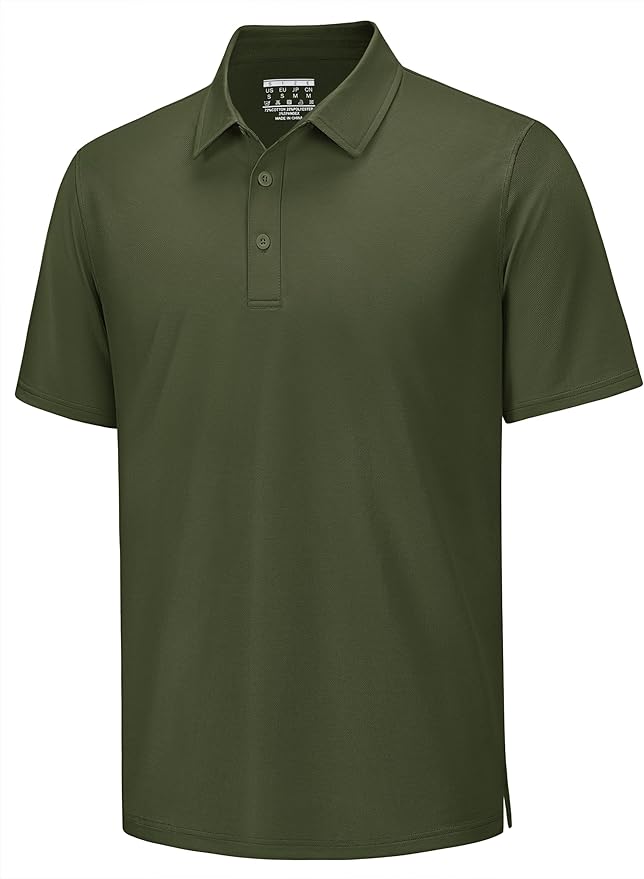 TACVASEN Mens Polo Shirts Short Sleeve Pique 3 Buttons Golf Polo Cooling Performance Moisture Wicking Shirt