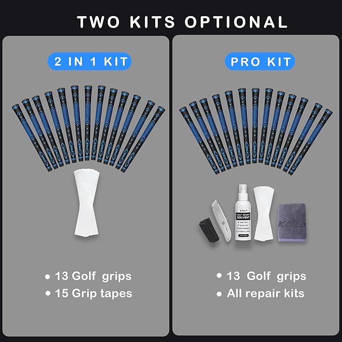 KNLY Golf Grips Set of 13 - High Traction and High Feedback Rubber Golf Club Grips with Anti-Slip and All Weather Performance，13 Grips with 15 Tapes and 13 Grips with All Repair Kits for Choice.