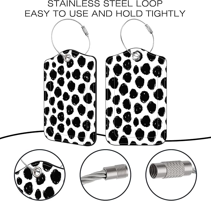 2 Pack Luggage Tags for Suitcase,Animal Skin PU Leather Luggage Tags with Privacy Cover Name Address Labels and Steel Ring,Creative Travel Accessories for Men and Women