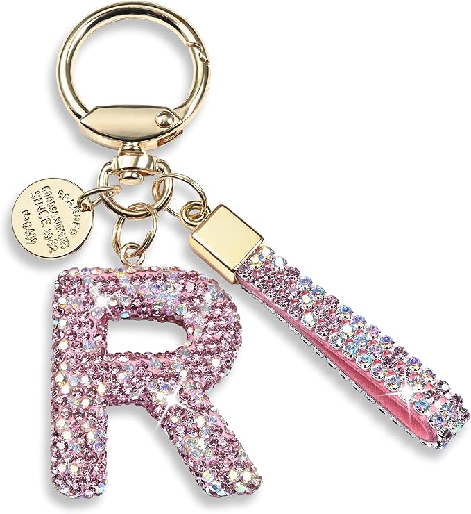 Pink Blue White Initial Letter Keychain Gift for Women Girls Bling Sparkly Cute Backpack Car Key Accessories Lanyard