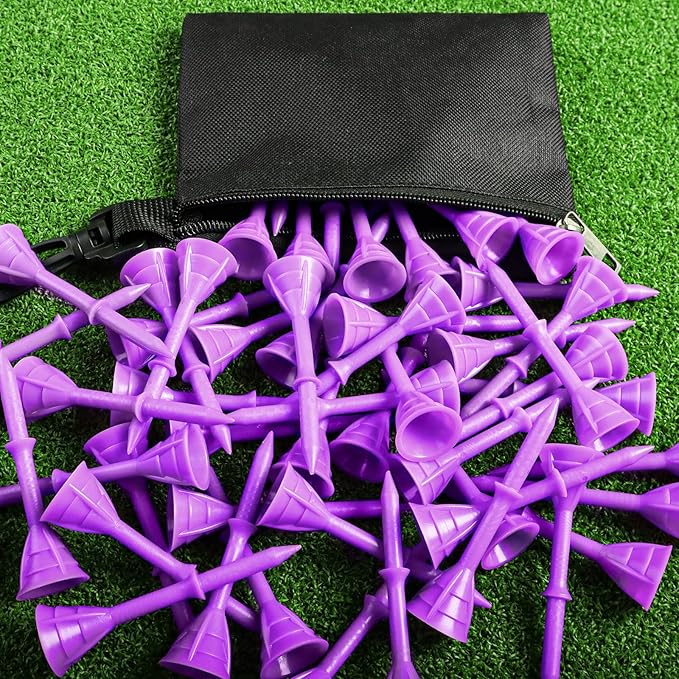 Golf Tees Plastic 3 1/4 inch Unbreakable 30 Pack with Pouch Bag, Durable Stable Available 83 mm Long Tee for Golfer Practice