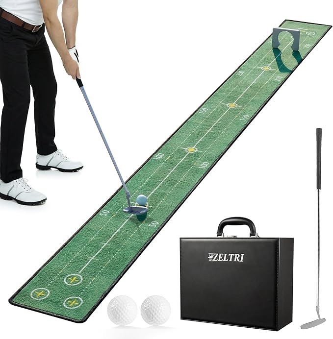 Golf Putting Game Set with Three-Track, Anti-Slip Backing Golf Putting Green Include 1 Club, 2 Balls, 1 Gate, 1 Portable Storage Box for Indoor/Outdoor