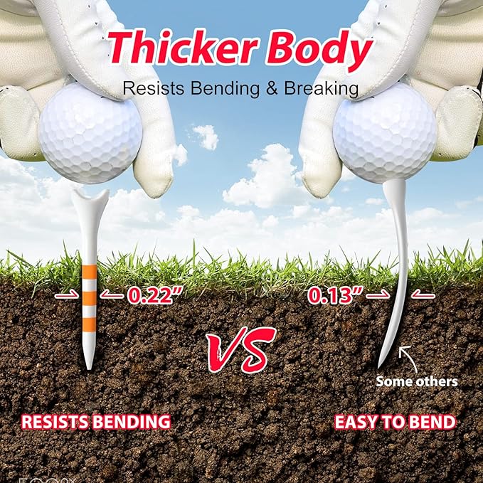60/100 Pack Plastic Golf Tees (2-3/4"or 3-1/4"), Enhanced Durability & Stability, Designed to Reduce Friction and Side Spin