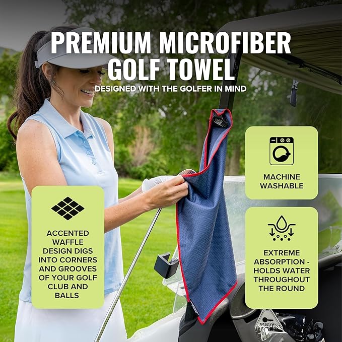 Stripebird - Magnetic Golf Towel (Blue) - Microfiber Golf Towel with Built-in Ultra-Strong Neodymium Magnetic Towel - 18" x 18" Golf Bag Towel