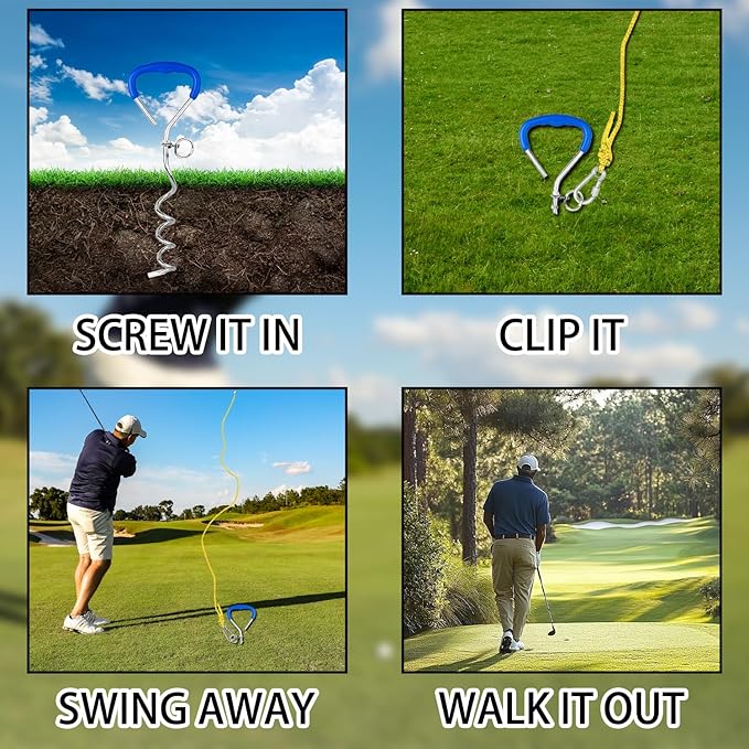 Golf Training Tool with Extra Ball – Swing Practice Trainer for Beginners & All Ages, No-Pickup Golf Practice Aid with Fixed Rod, 50ft Rope & Training Balls for Improving Swing Form & Accuracy