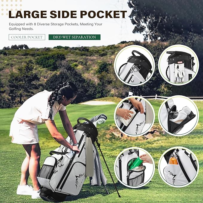 Golf Stand Bag with 7 Way Top Dividers, Lightweight Golf Bags for Men Women with Multiple Pockets, Dual Straps