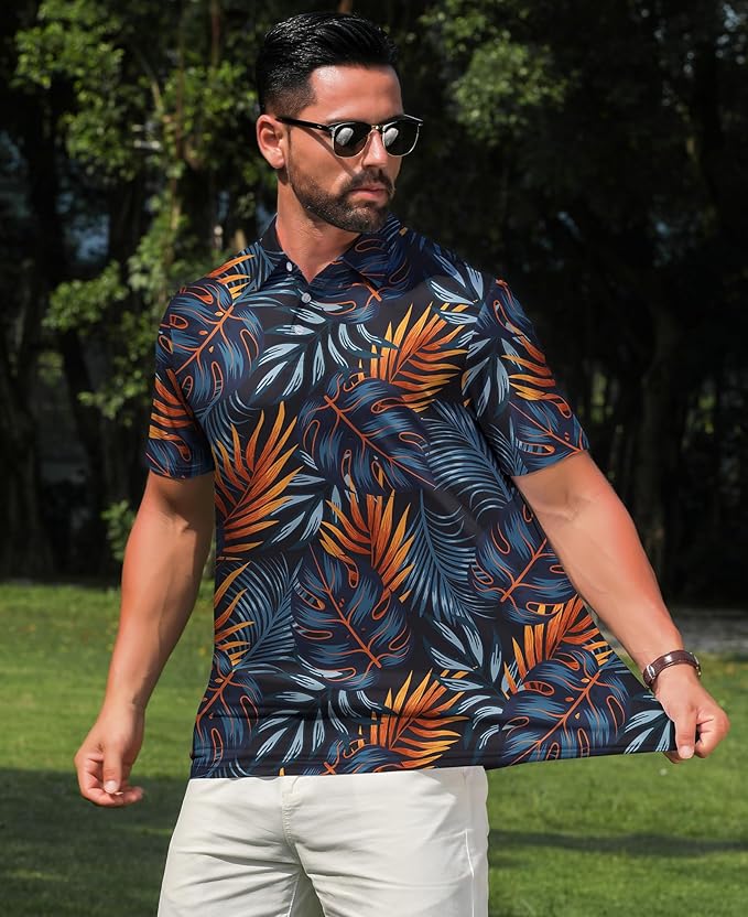 zeetoo Men's Polo Shirts Hawaiian Golf Polos Shirts Short Sleeve Performance Moisture Wicking Mens Golf Shirts