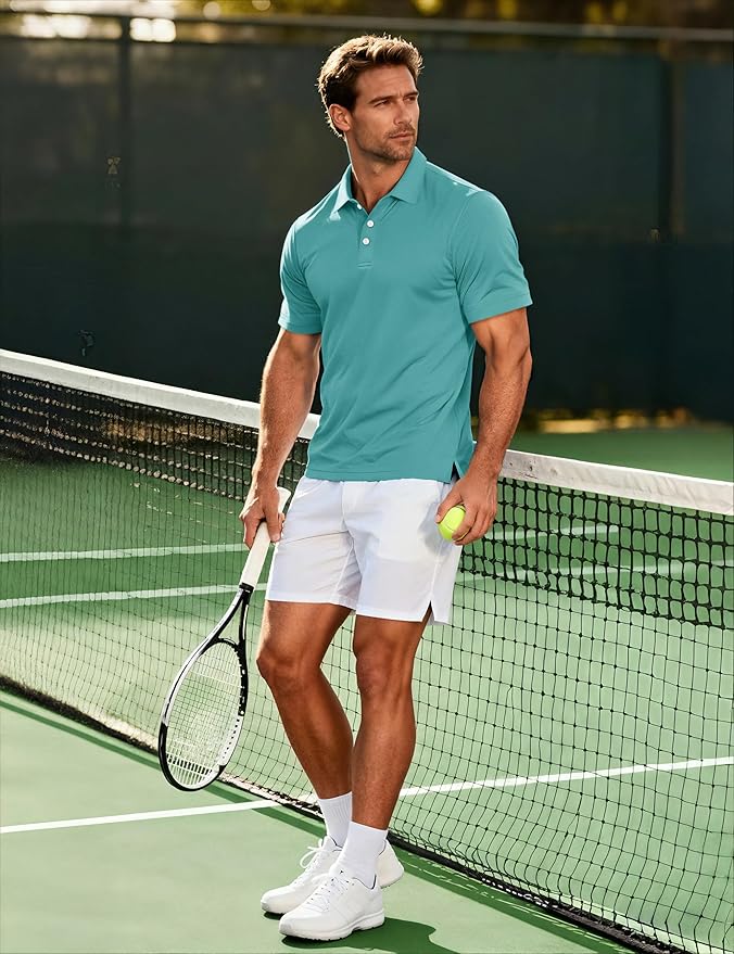 MAGCOMSEN Men's Polo Shirts 3 Buttons Casual Work T Shirts Quick Dry Short Sleeve Golf Shirt Pique Jersey Outdoor Performance