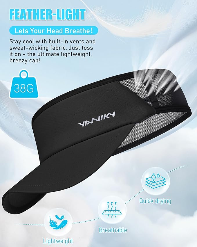 Sports Sun Visor Hats for Women Men Lightweight Breathable Cooling Stretchy Visors Foldable UPF 50+ for Running Tennis Golf