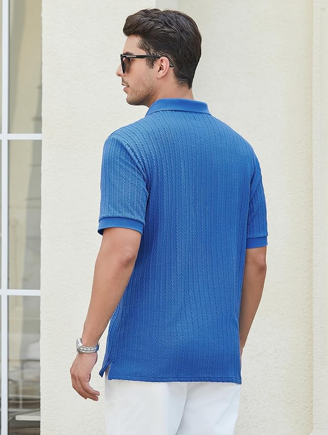 Esabel.C Golf Shirts for Men Dry Fit Performance Short Sleeve Print Moisture Wicking Collared Shirt