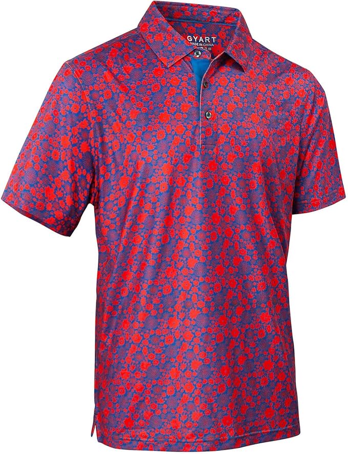 Mens Golf Shirts Quick Dry Moisture Wicking Casual Short Sleeve Performance Athletic Print Collared Stylish Men Polo Shirt