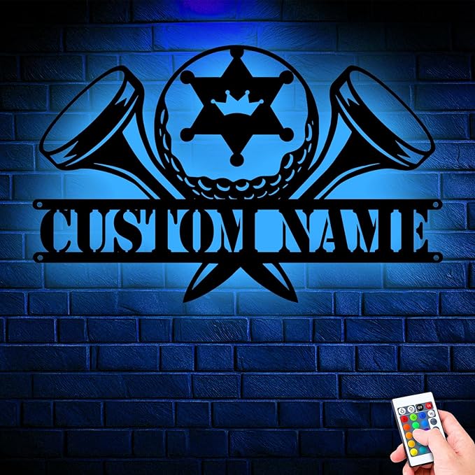 Custom Golfing Gifts, Personalized Metal Wall Art Sign with LED Lights, Unique Home Decor for Golf Lovers, Perfect Hanging Gift for Dad, Him, or Any Avid Golfer